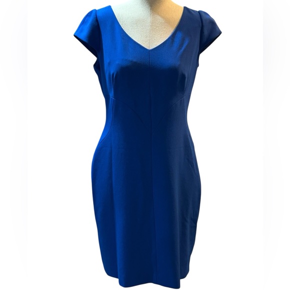 Tahari Blue V-Neck Career Midi Dress Size 6 - Picture 3 of 10